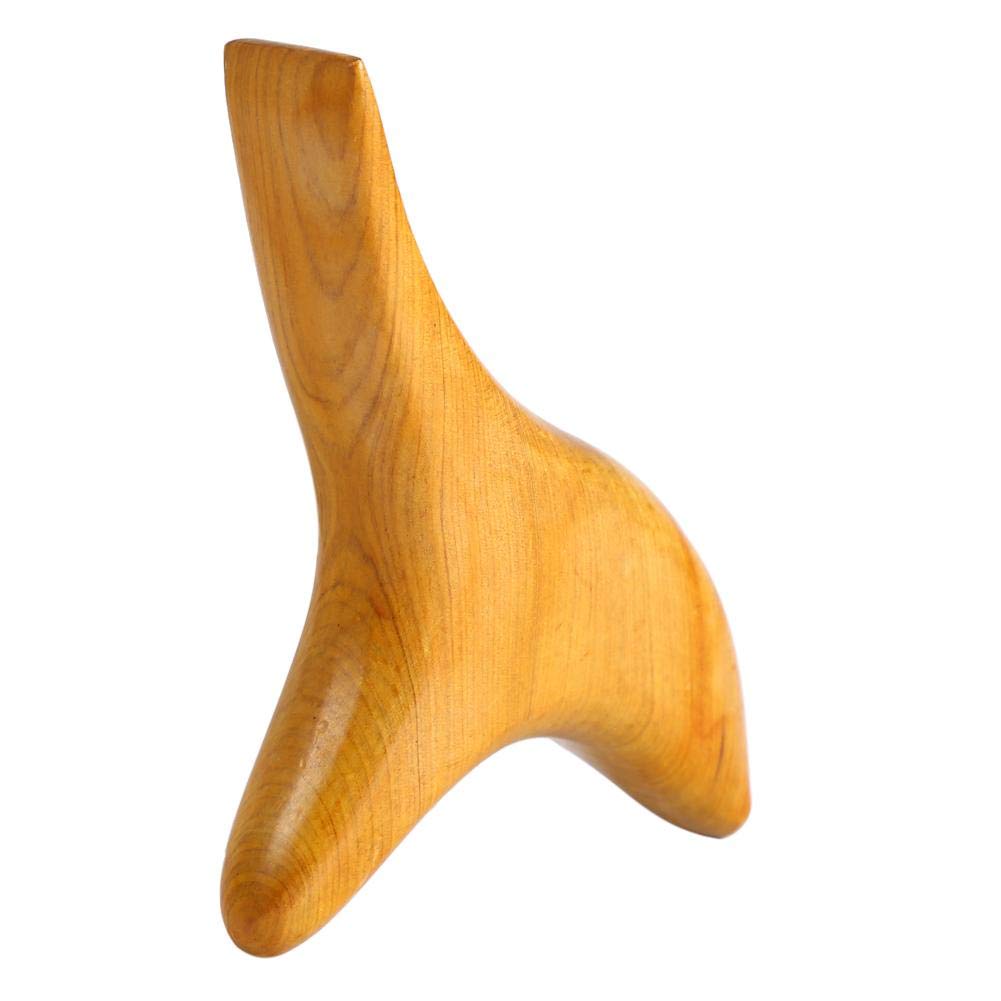 Rouleau de massage cervical en bois naturel, design ergonomique à trois pointes pour tensions cou et épaules.