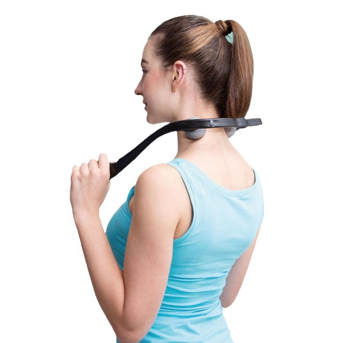 Masseur cervical Shiatsu manuel FITPERT, balles grises texturées, cadre en U flexible.