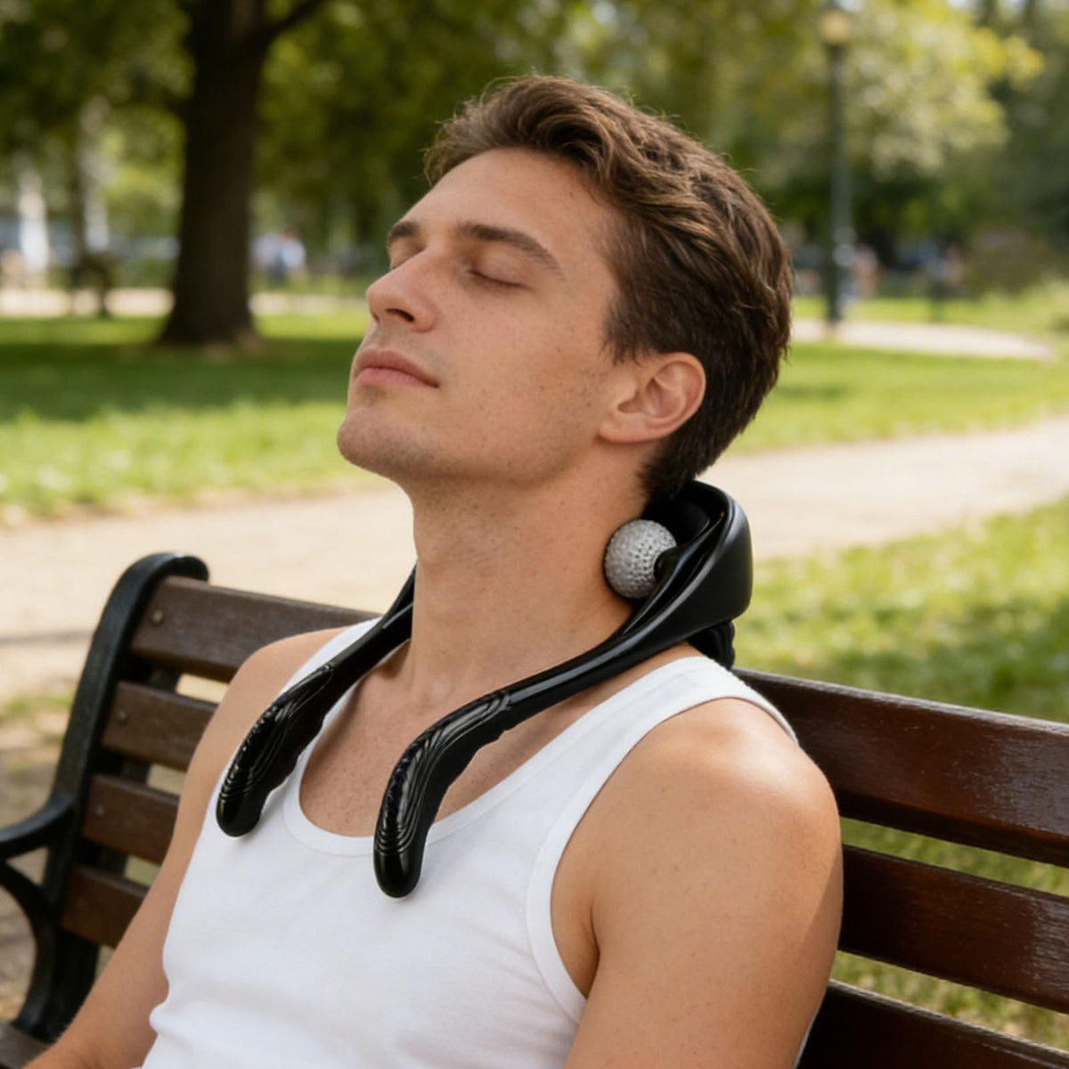 Masseur cervical Shiatsu manuel FITPERT, balles grises texturées, cadre en U flexible.