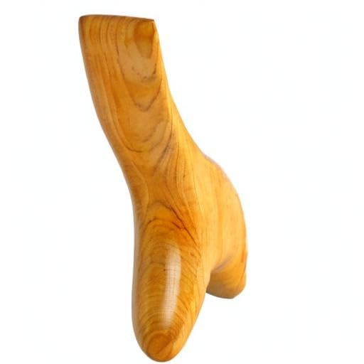 Rouleau de massage cervical en bois naturel, design ergonomique à trois pointes pour tensions cou et épaules.