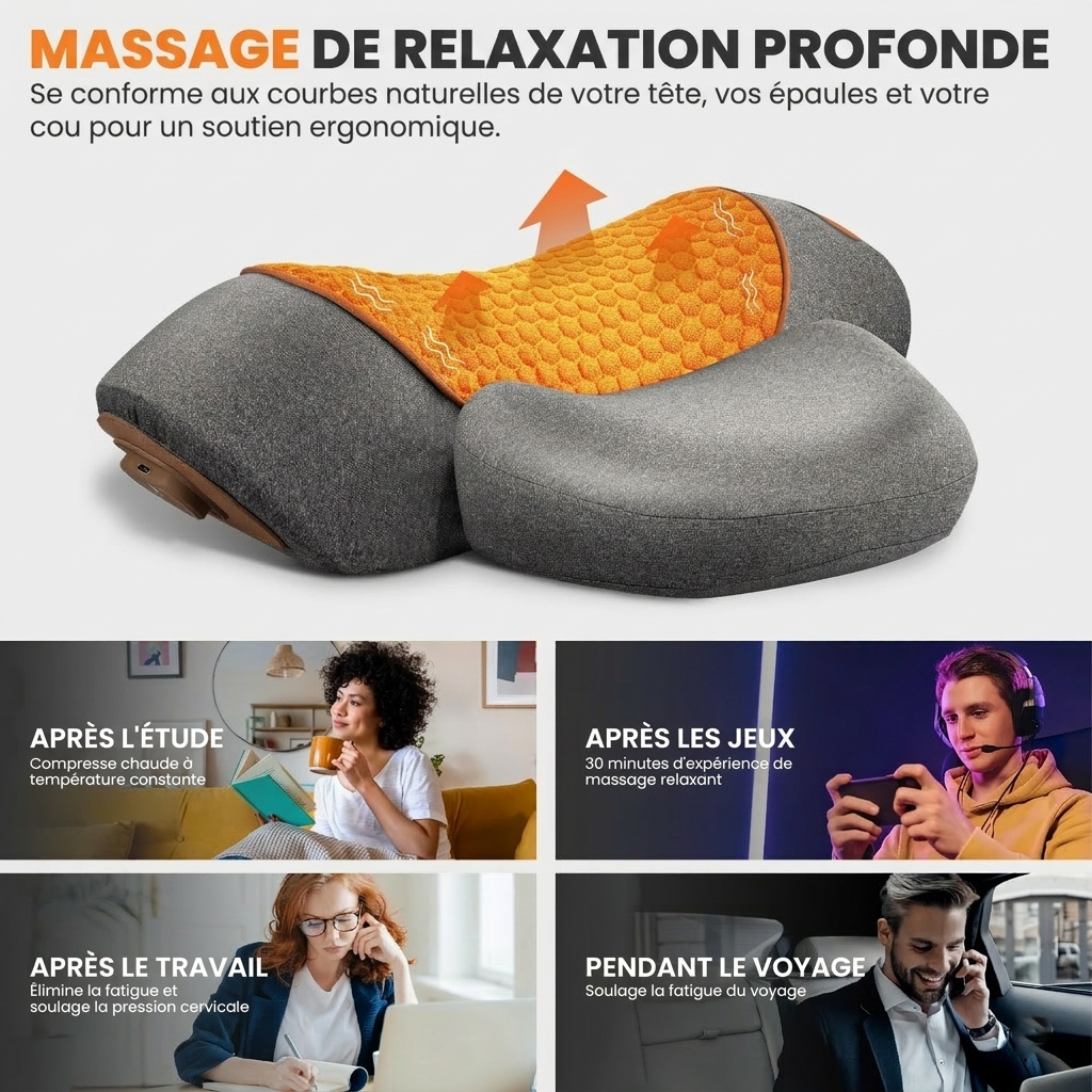 Coussin de Relaxation Cervicale 3-en-1 – Design Ergonomique et Confort Thermique