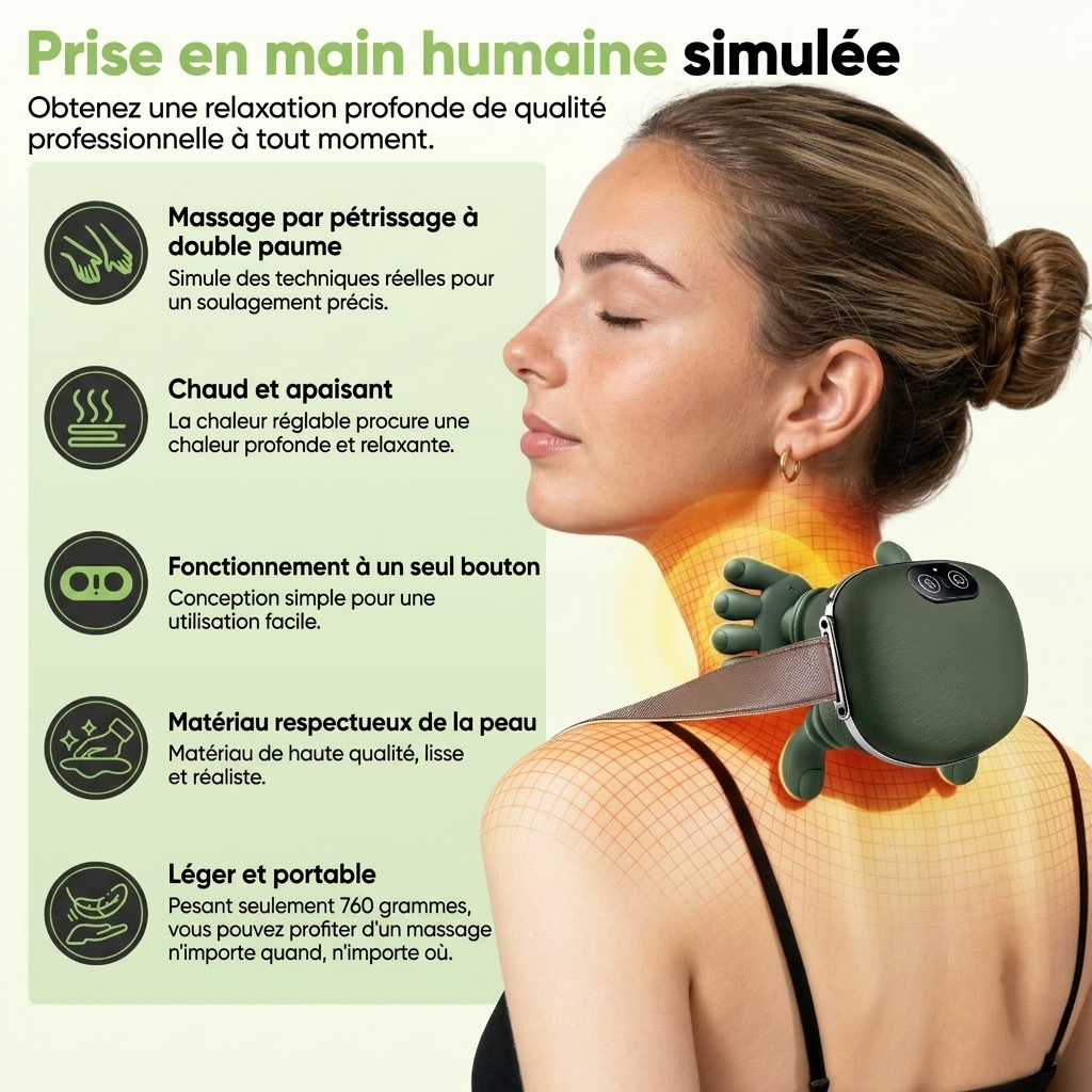 Masseur Cervical Sans Fil, Pétrissage Chauffant Vert Olive