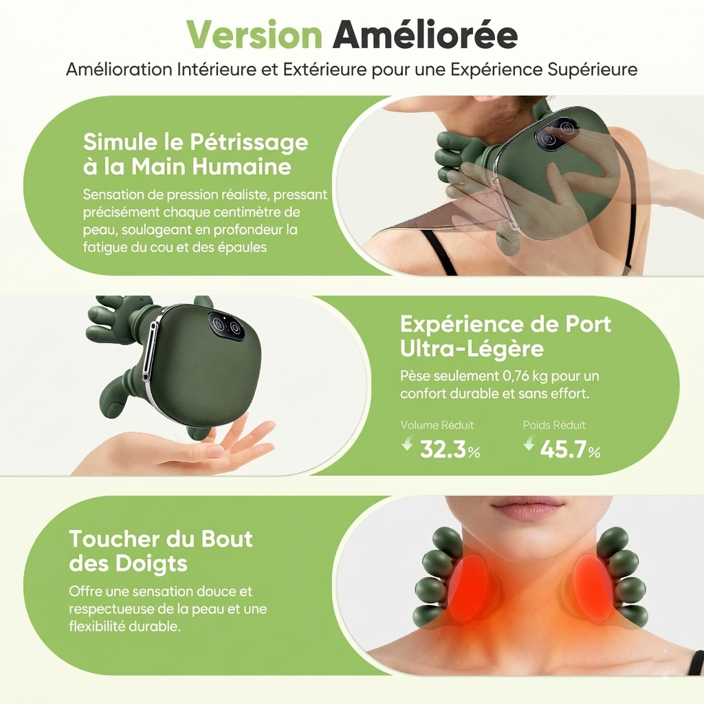 Masseur Cervical Sans Fil, Pétrissage Chauffant Vert Olive