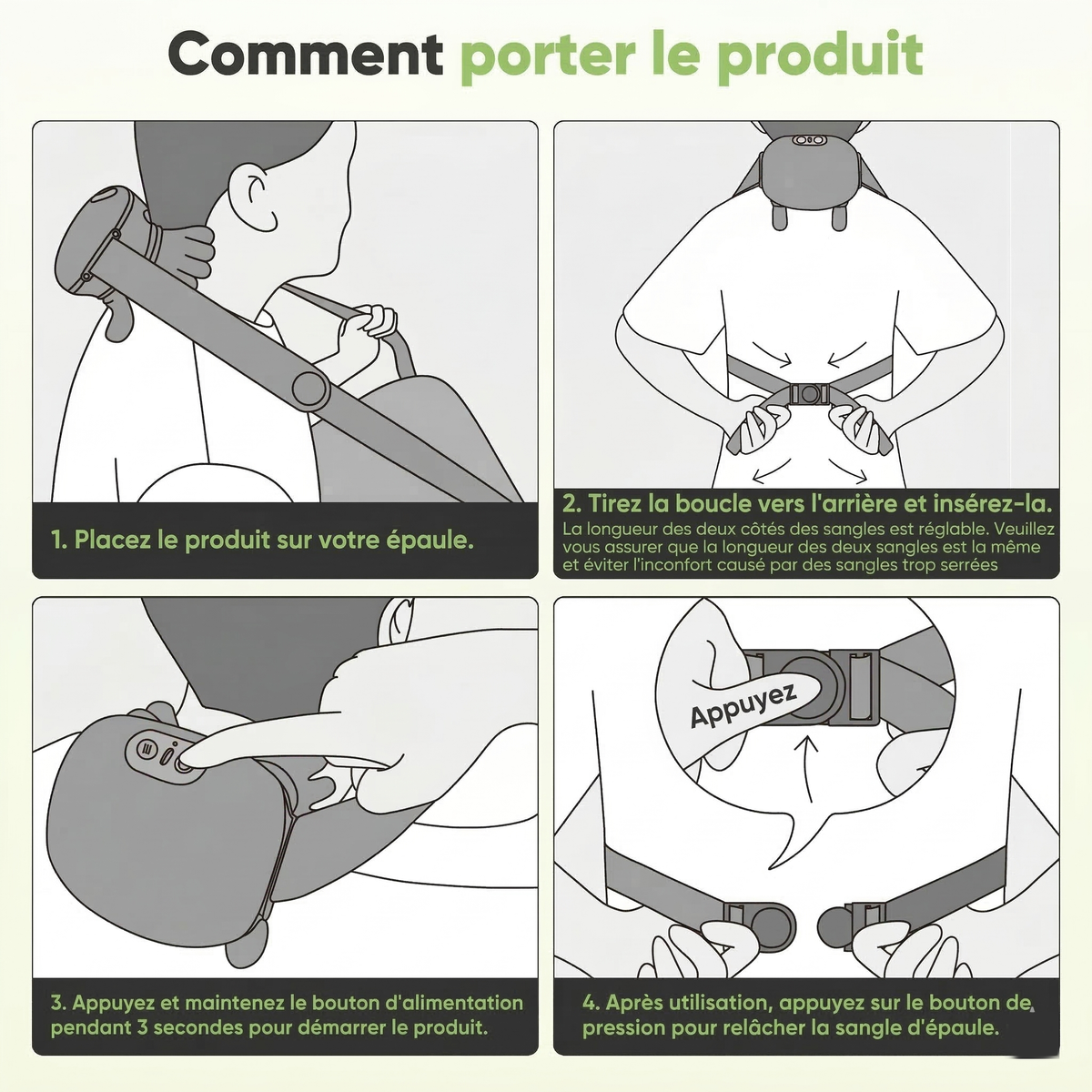 Masseur Cervical Sans Fil, Pétrissage Chauffant Vert Olive