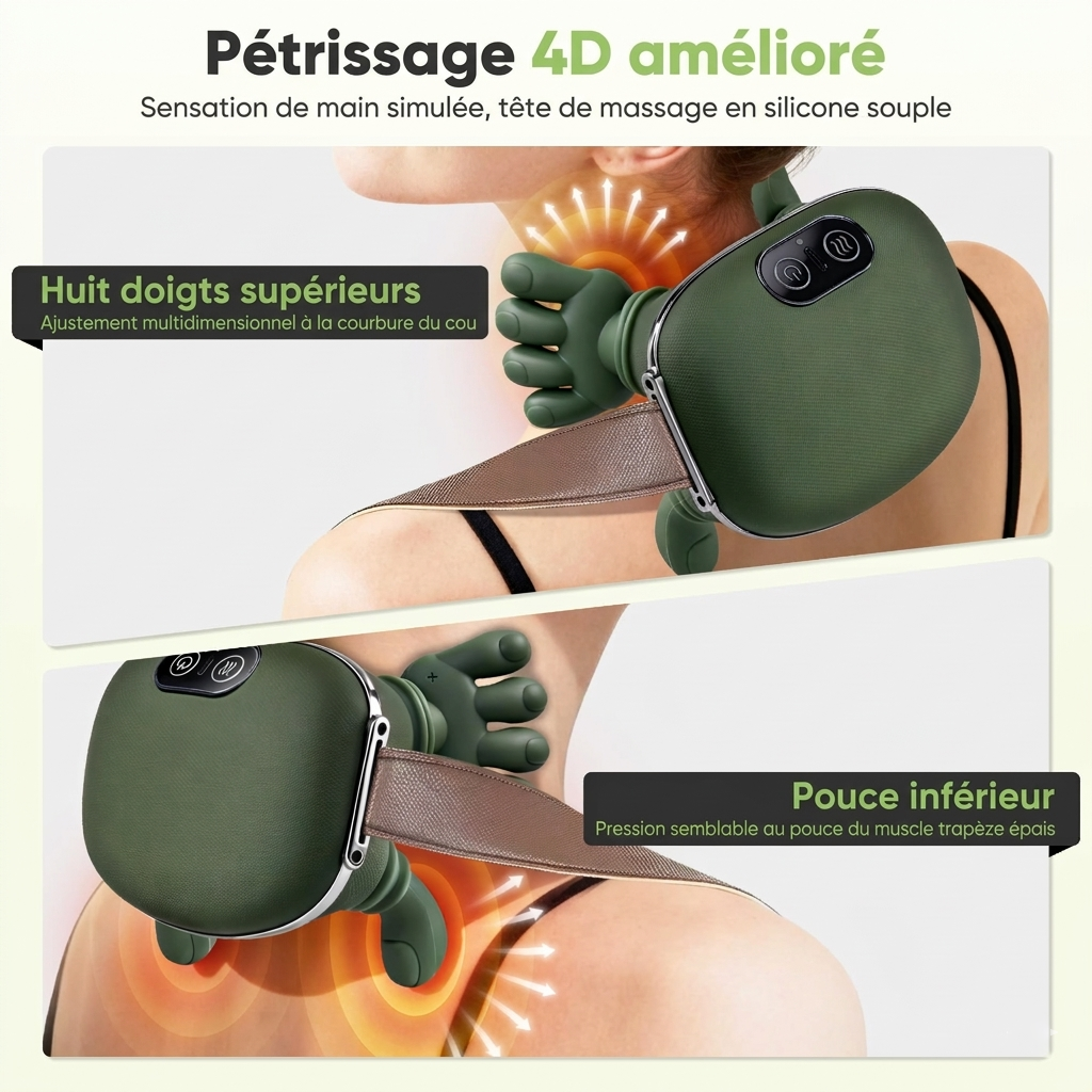 Masseur Cervical Sans Fil, Pétrissage Chauffant Vert Olive