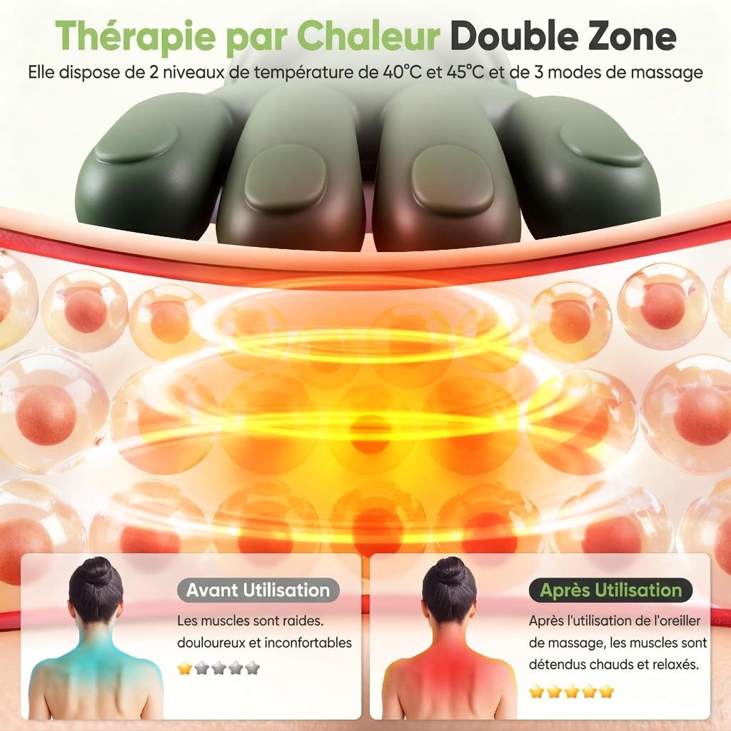 Masseur Cervical Sans Fil, Pétrissage Chauffant Vert Olive